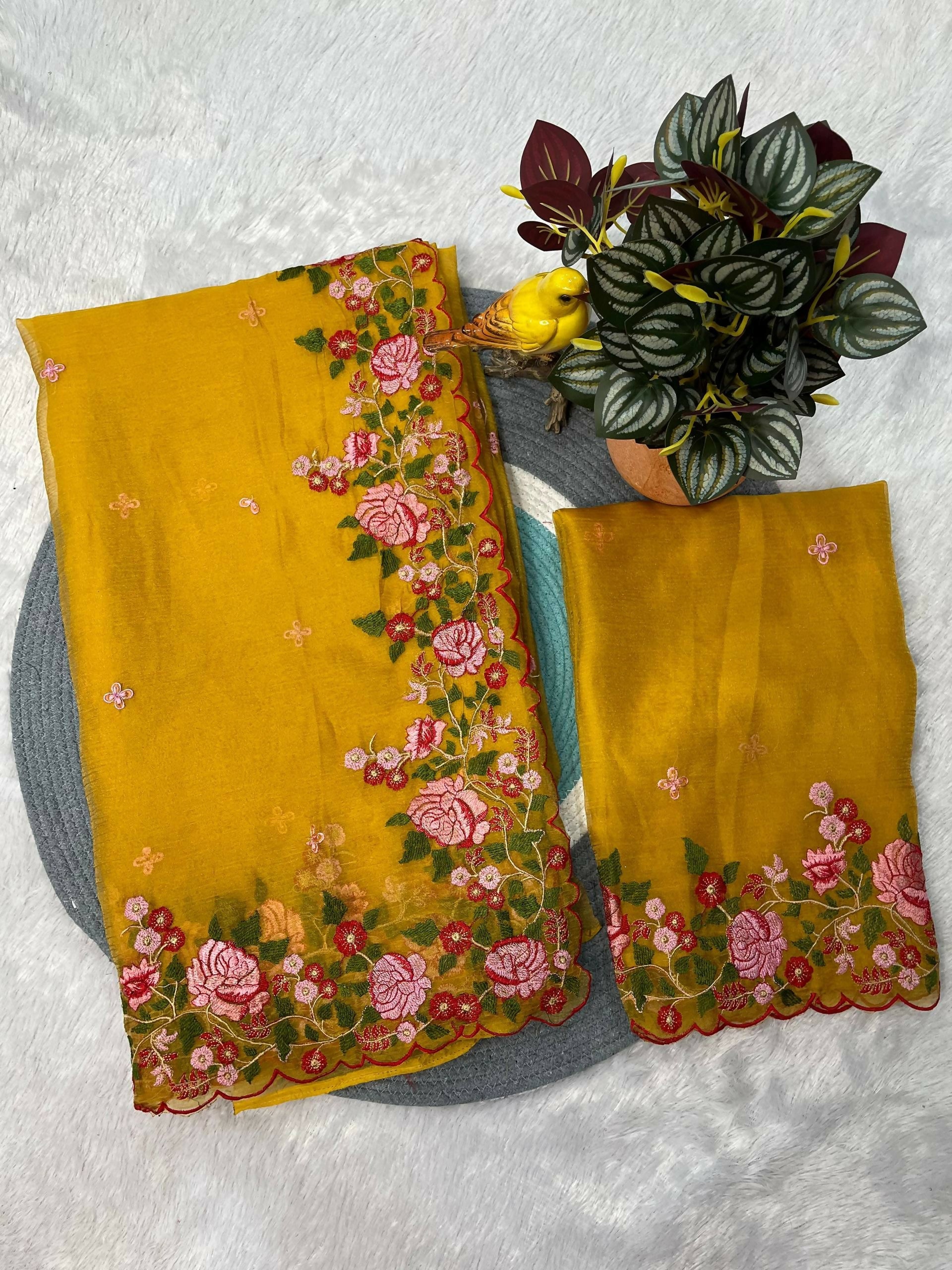 Joban Fashion Yellow Candy Crush Party Wear Sarees - Distacart