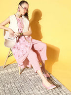 Ahalyaa Women Rose Colour Organza Digital Printed Kurta Pant Set - Distacart