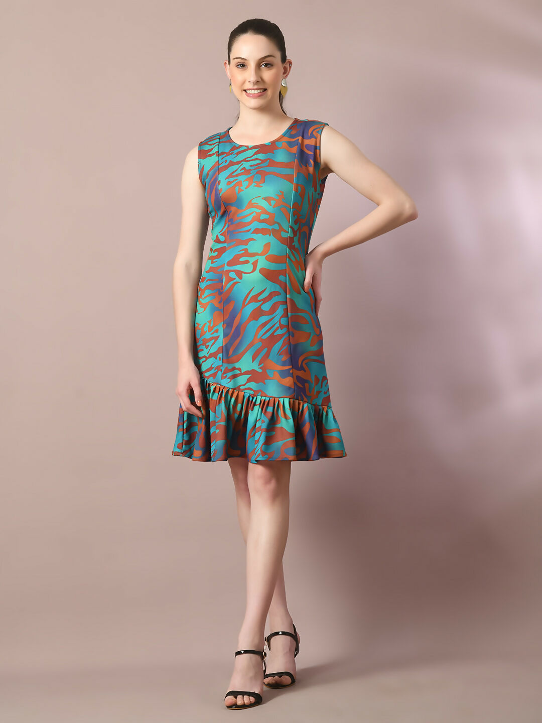 Myshka Women's Multi Printed Round Neck Fit and Flare Party Dress - Distacart
