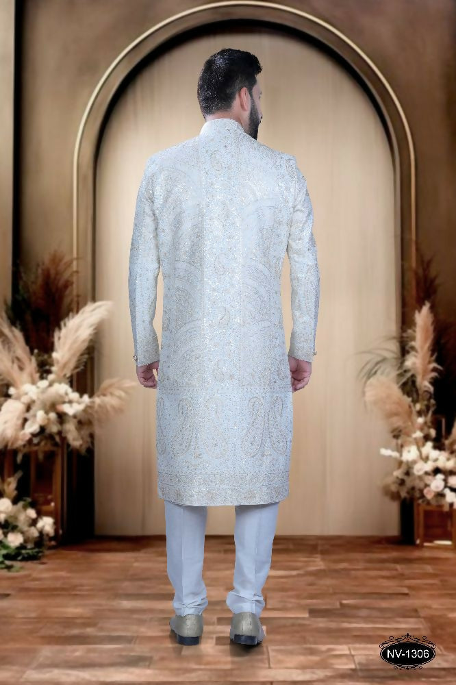 Joban Fashion Men's White Base Silk Kurta with Pyjama