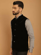 Even Apparels Nehru Jacket With Welt Pockets - Black