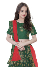 Dwiden Green Baby Doll Tafetta Sattin Semi-Stitched Girl's Lehenga Choli