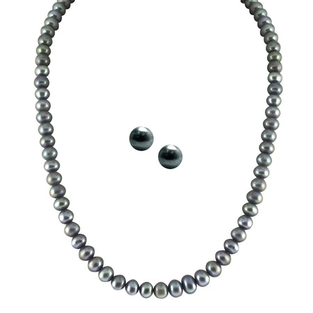 J Pearls Single Line Grey Pearl Set - Real Pearl Jewelry