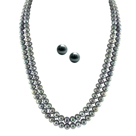 J Pearls 2 String Grey Pearl Set - Real Pearl Jewelry