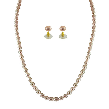 J Pearls Single Line Peach Pearl Set - Real Pearl Jewelry