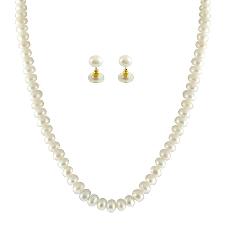J Pearls Button White Pearl Set - Real Pearl Jewelry