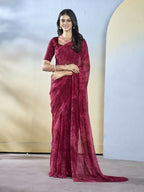 Burgundy Georgette Designer Printed Ready to Wear Saree - Samyana