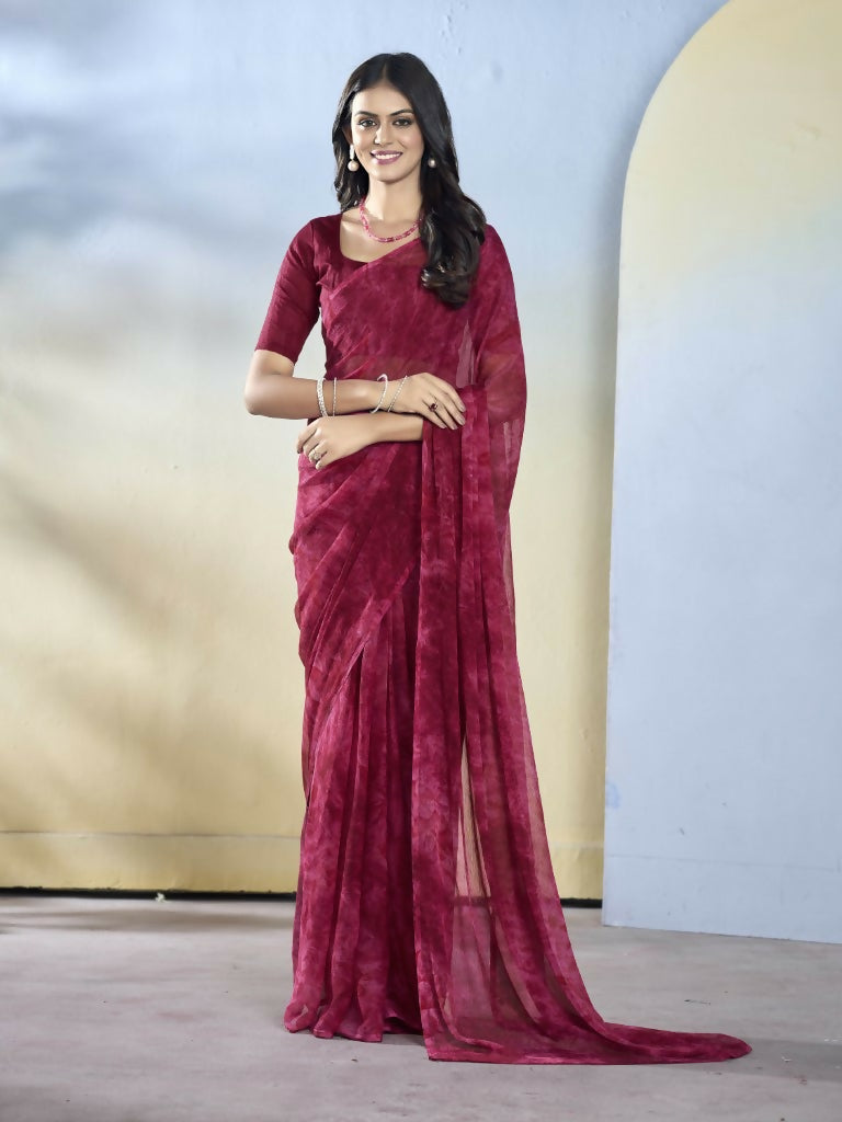 Burgundy Georgette Designer Printed Ready to Wear Saree - Samyana