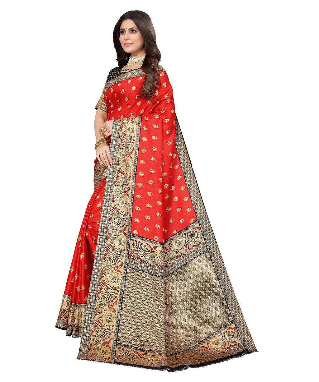 Vamika Red Printed Art Silk Saree