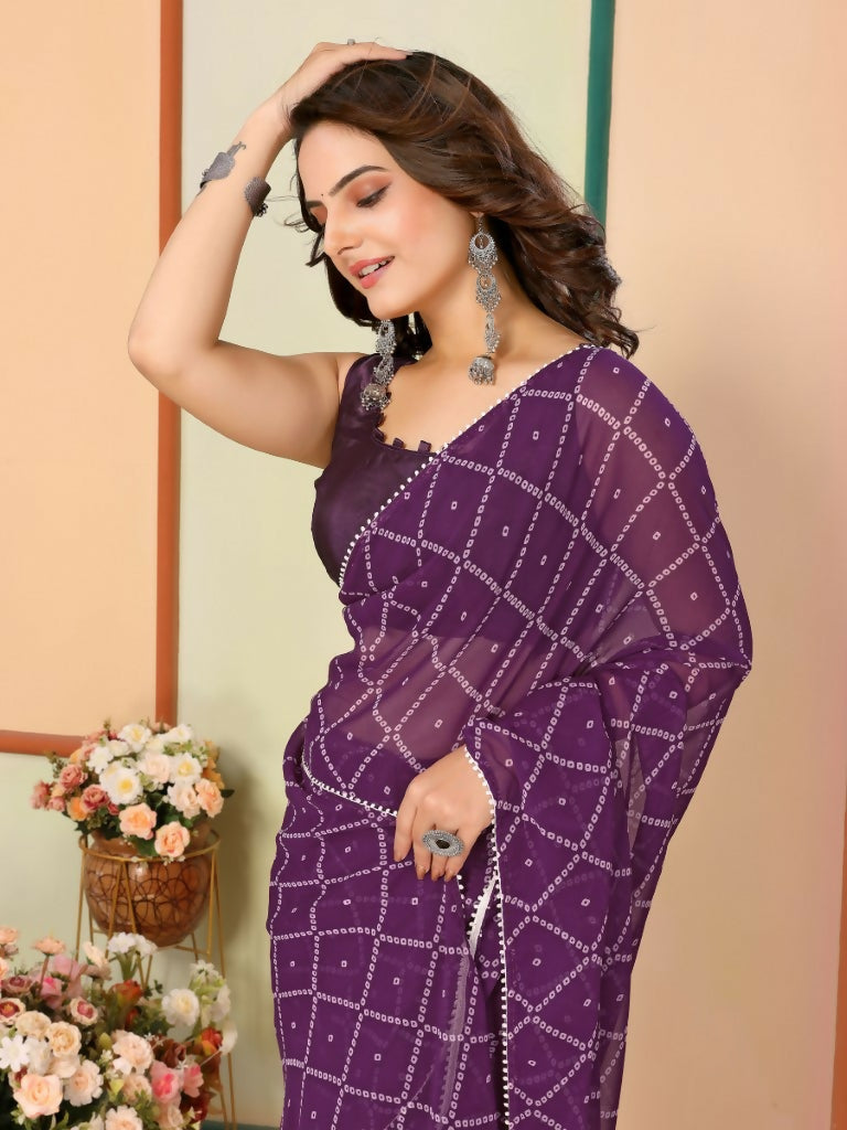 Purple Georgette Designer Printed Ready To Wear Saree - Elite
