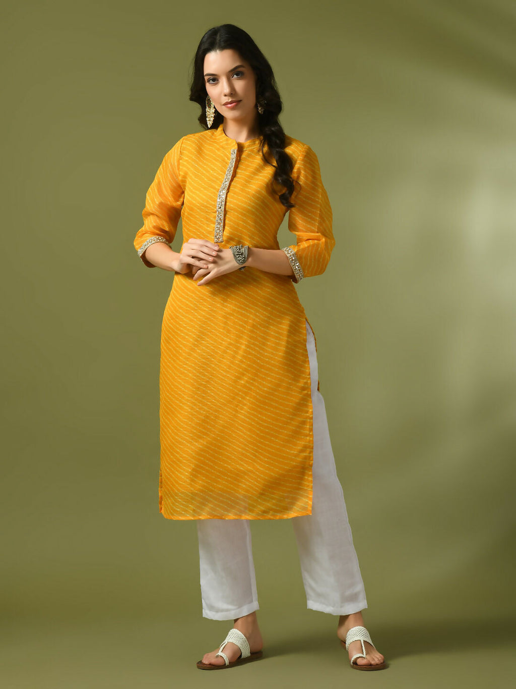 Myshka Women's Yellow Printed Cotton Blend Straight Party Kurta Set