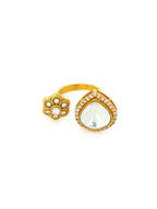 Kundan Gold Plated Hexagon and Pear Ring - Ruby Raang