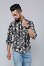 Miravan Men's Black Comfort Floral Printed Cotton Casual Shirt