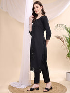 Beads & Swarovski Embroidered Kurta With Pant & Dupatta, Black - Hiral Fashion - Distacart