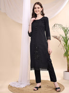 Beads & Swarovski Embroidered Kurta With Pant & Dupatta, Black - Hiral Fashion - Distacart
