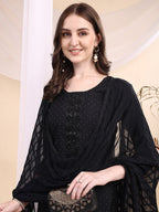 Beads & Swarovski Embroidered Kurta With Pant & Dupatta, Black - Hiral Fashion - Distacart
