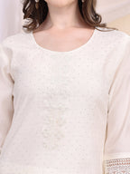 Beads & Swarovski Embroidered Kurta With Pant & Dupatta, White - Hiral Fashion - Distacart