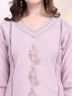 Applique Beads & Lace Embroidered Kurta With Pant & Dupatta, Lavender - Hiral Fashion - Distacart