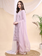 Applique Beads & Lace Embroidered Kurta With Pant & Dupatta, Lavender - Hiral Fashion - Distacart