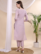 Applique Beads & Lace Embroidered Kurta With Pant & Dupatta, Lavender - Hiral Fashion - Distacart