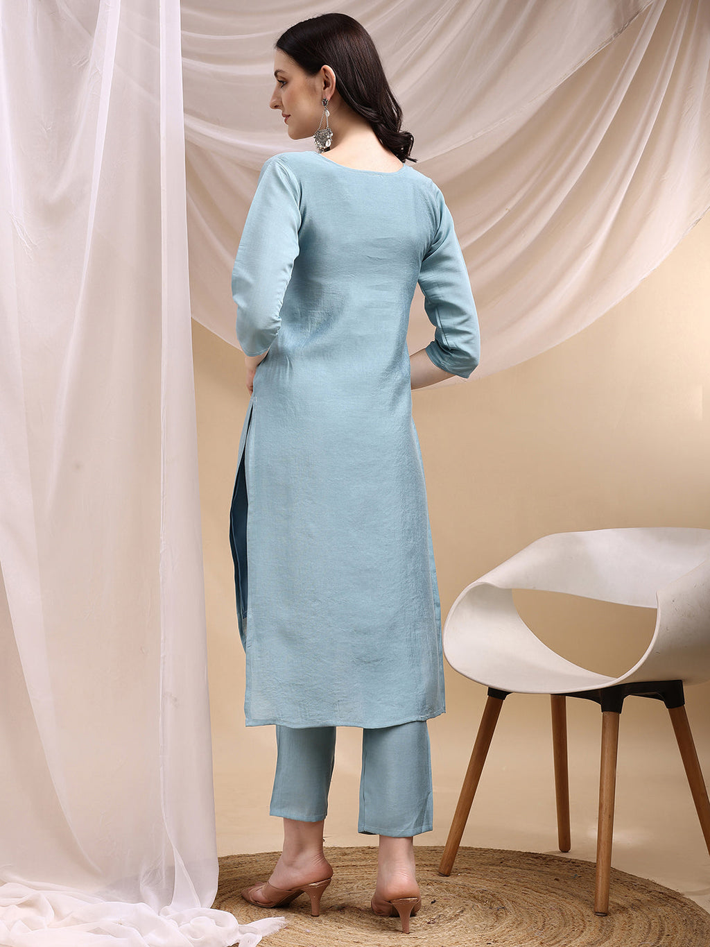 Embroidered Kurta With Pant & Embroidered Dupatta, Aqua-Blue - Hiral Fashion - Distacart