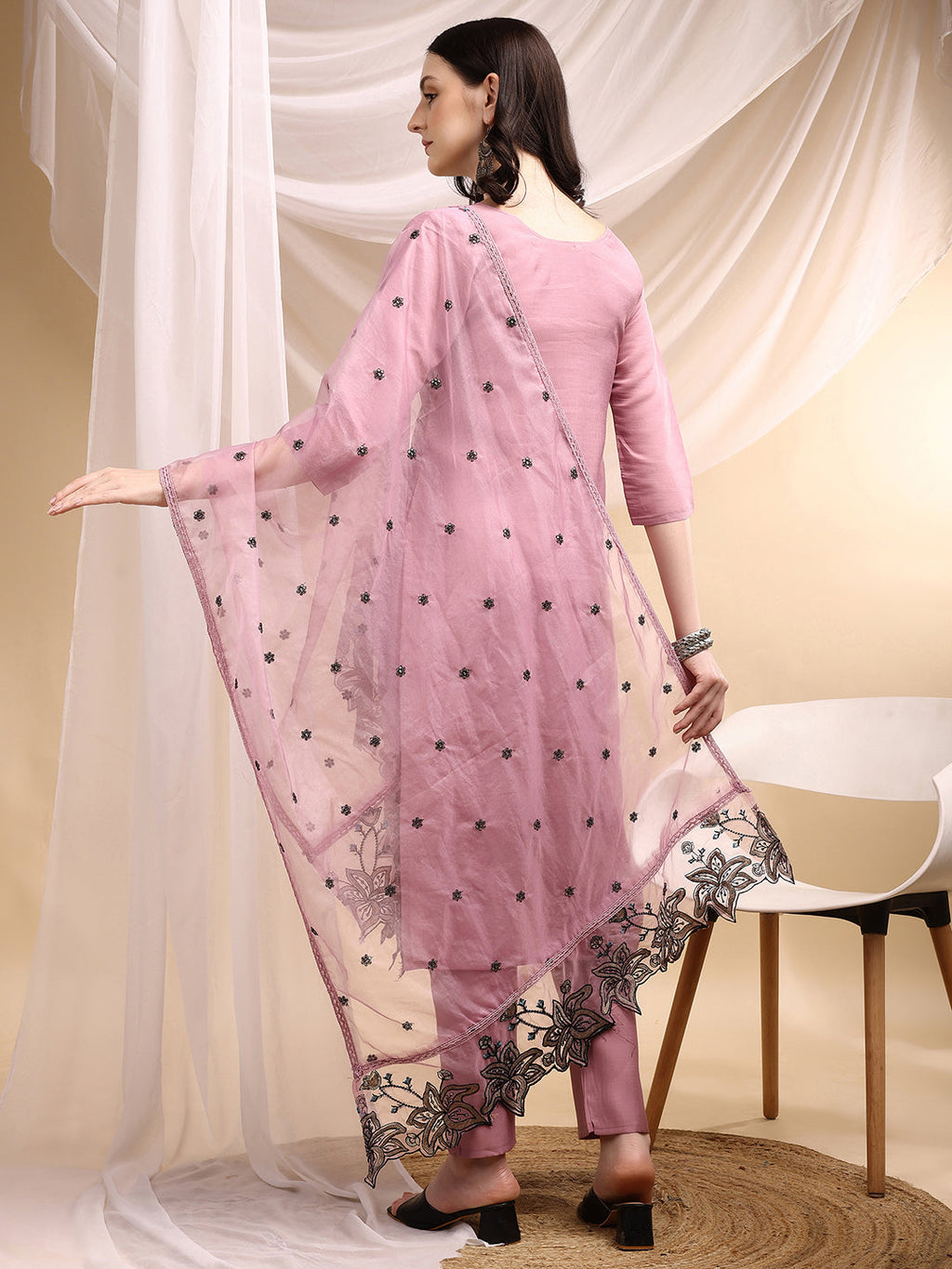 Embroidered Kurta With Pant & Embroidered Dupatta, Pink - Hiral Fashion - Distacart