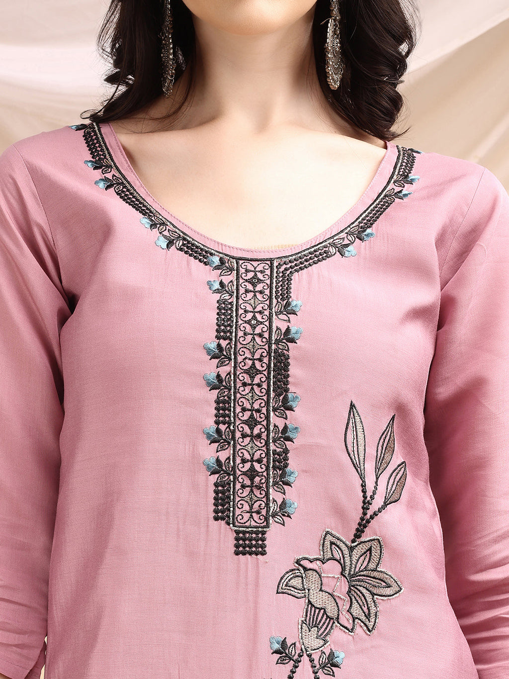 Embroidered Kurta With Pant & Embroidered Dupatta, Pink - Hiral Fashion - Distacart