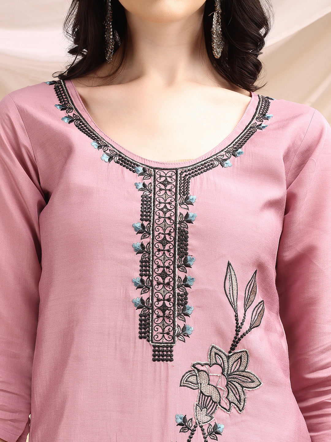 Embroidered Kurta With Pant & Embroidered Dupatta, Pink - Hiral Fashion - Distacart