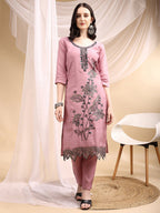 Embroidered Kurta With Pant & Embroidered Dupatta, Pink - Hiral Fashion - Distacart