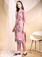 Embroidered Kurta With Pant & Embroidered Dupatta, Pink - Hiral Fashion - Distacart