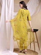 Hand Embroidered Kurta With Pant & Embroidered Dupatta, Mustard - Hiral Fashion - Distacart