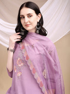 Hand Embroidered Kurta With Pant & Embroidered Dupatta, Lavender - Hiral Fashion - Distacart