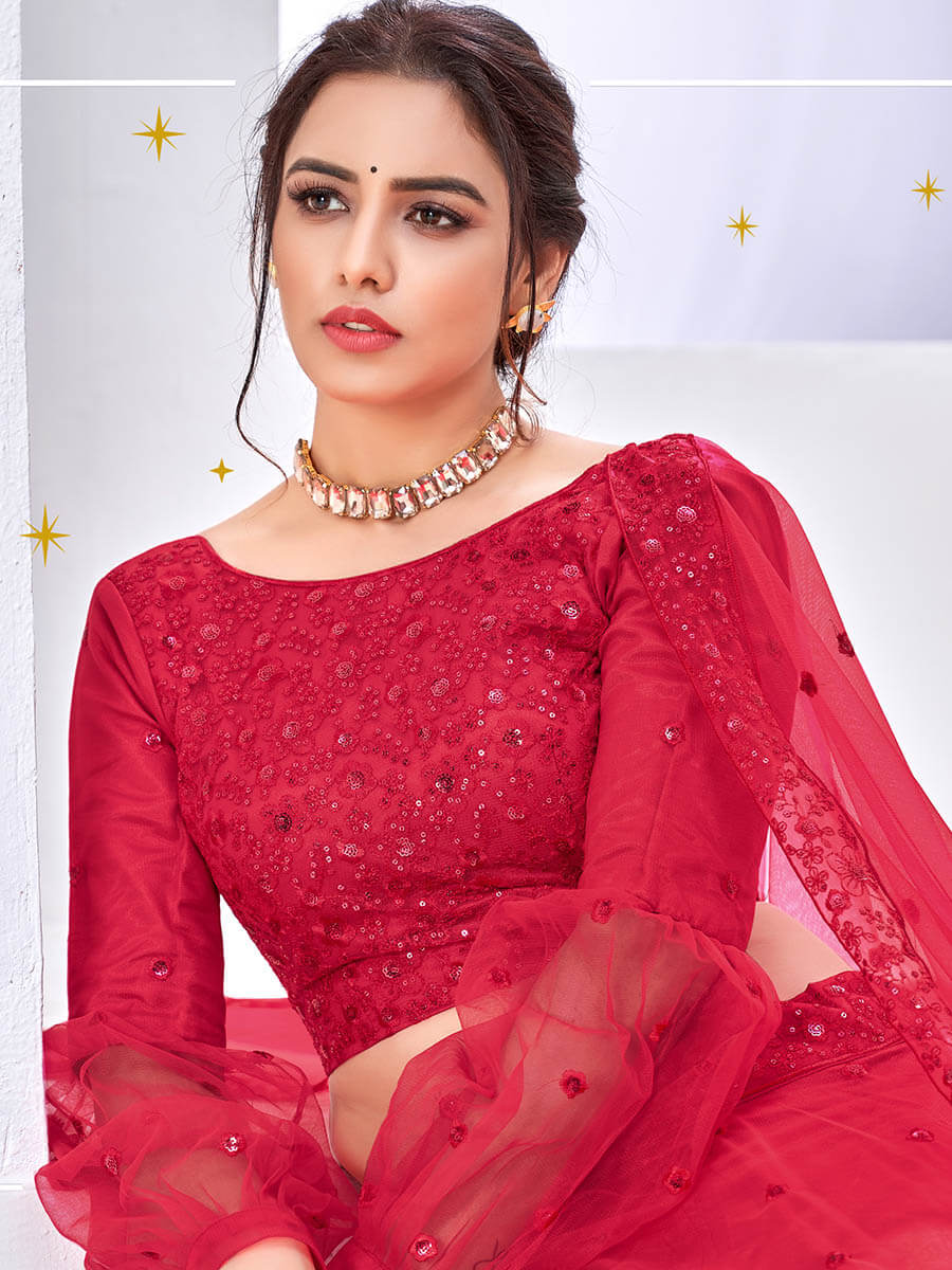 Myra Rani Pink Net Embroidered Designer Lehenga