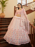 Myra Pearl White and Pink Georgette Embroidered Party Wear Lehenga