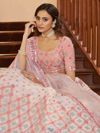 Myra Pearl White and Pink Georgette Embroidered Party Wear Lehenga