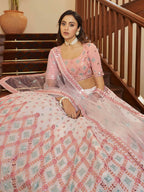 Myra Pearl White and Pink Georgette Embroidered Party Wear Lehenga