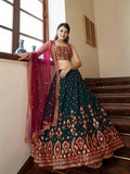 Myra Green and Deep Pink Georgette Embroidered Party Wear Lehenga
