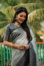 Anaita Sky Blue Woven Design Pure Kanjivaram Soft Satin Silk Saree With Blouse - Distacart
