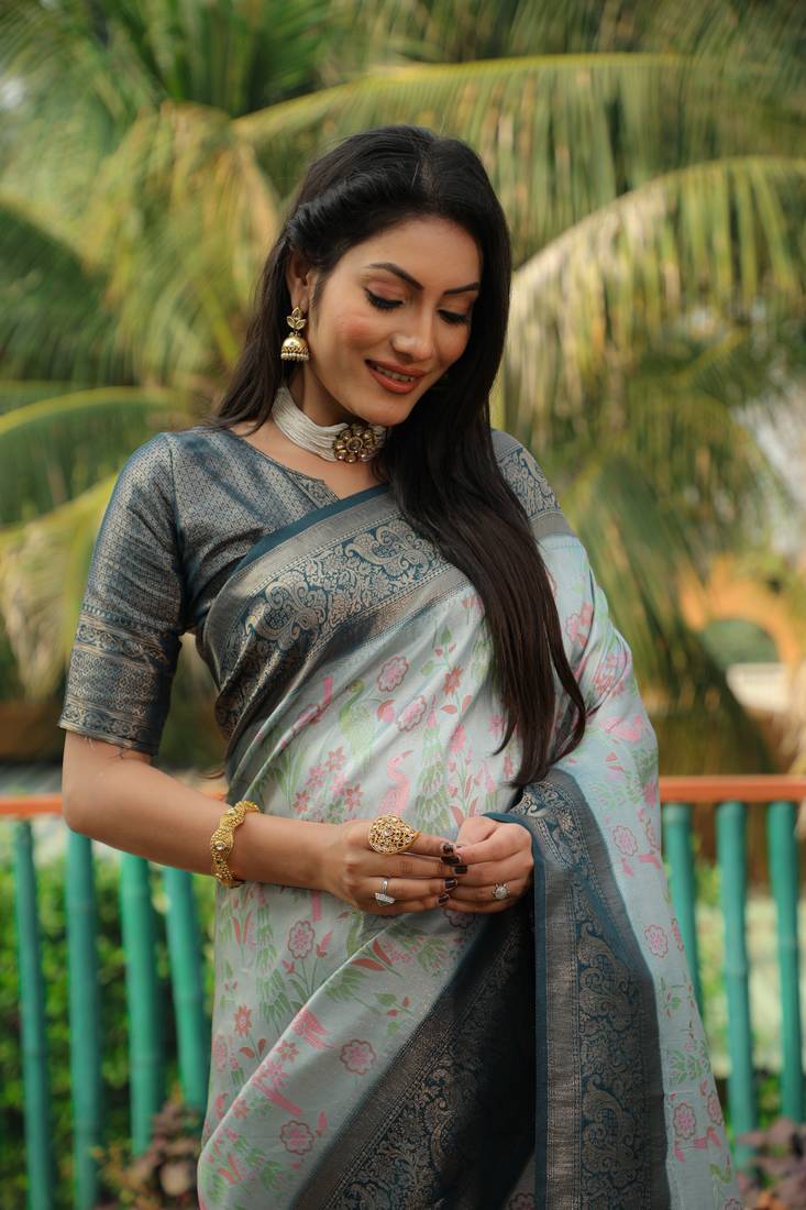 Anaita Sky Blue Woven Design Pure Kanjivaram Soft Satin Silk Saree With Blouse - Distacart