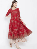 Cheera Embellished Daily Wear Cotton Blend Kurta - Red