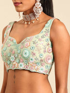 House of Panchhi Lime Green Net Sequins, Mirror and thread embroidery Lehenga choli & Dupatta