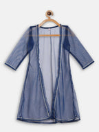 Ahalyaa Off White Cotton Printed Kids Top and Palazzo With Net Jacket For Girls