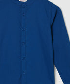 Manet Boys Mandarin Collar Full Sleeves Solid Shirt -Blue