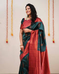 DEIANA'S Beautiful Designer Golden zari Soft Lichi Silk Saree - Teal