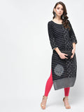 Cheera Hand Block Print Trendy Black Straight Kurta