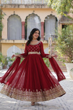 Joban Fashion Maroon Georgette Sequence Embroidery Work Kurta Set - Distacart