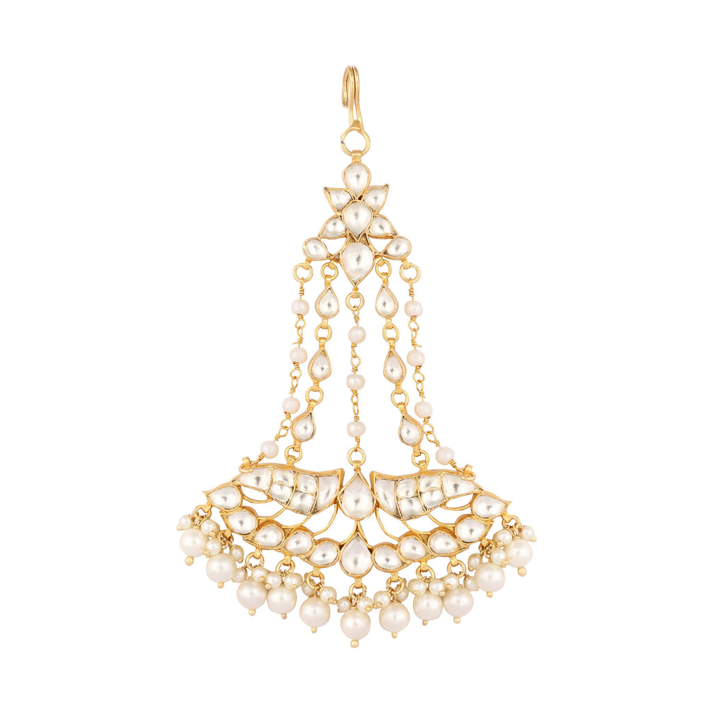 Nuyug 22K Gold-Plated Kundan & Pearl Studded Jhumar Paasa Head Jewellery - Distacart