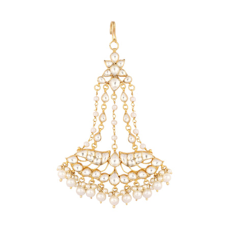Nuyug 22K Gold-Plated Kundan & Pearl Studded Jhumar Paasa Head Jewellery