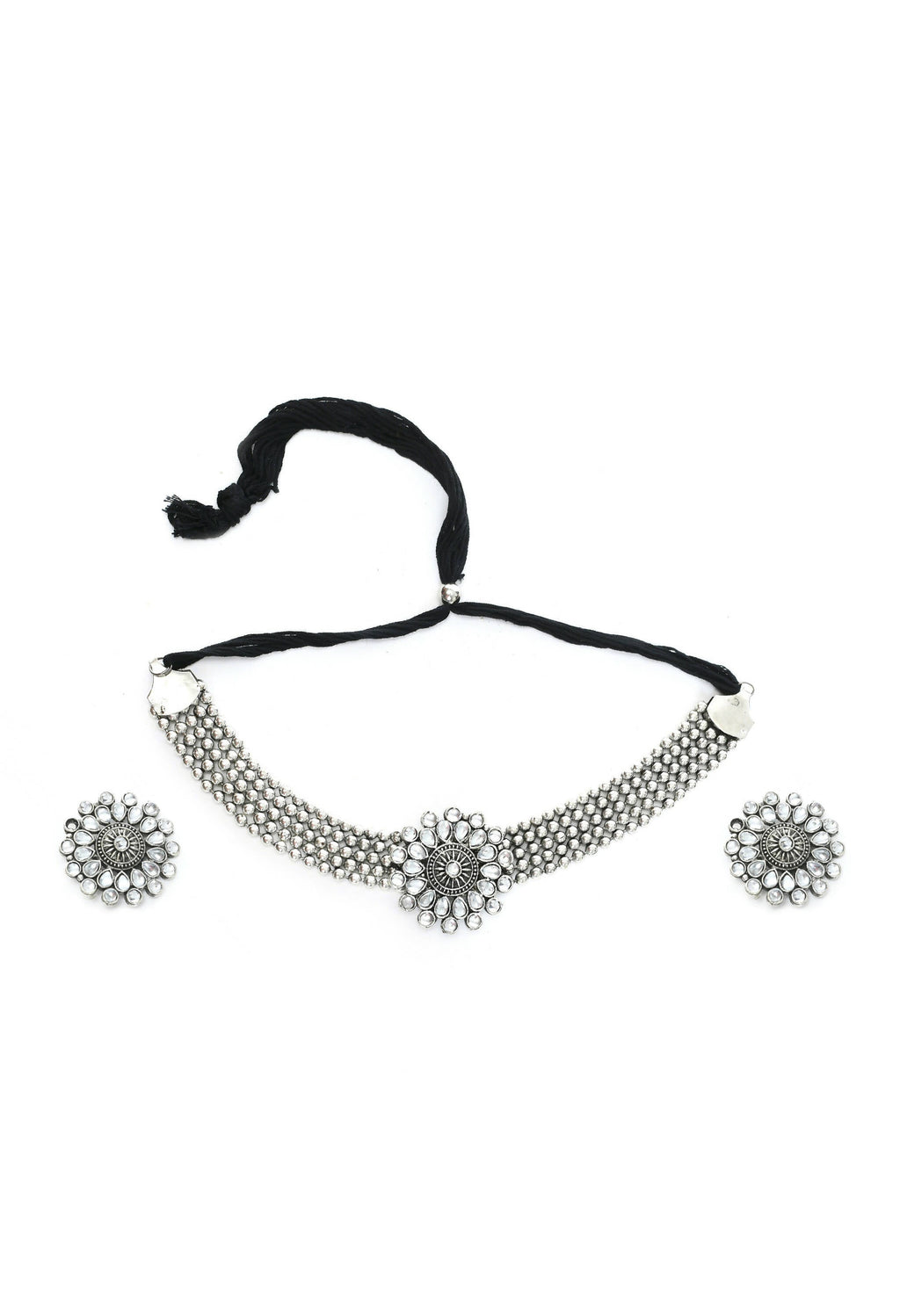 Mominos Fashion Johar Kamal Oxidised Silver-Plated Brass Finish Kundan Choker For Women (Silver) - Distacart