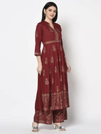 Aniyah Rayon Maroon Block Print Anarkali Palazzo Set (AN-212K)